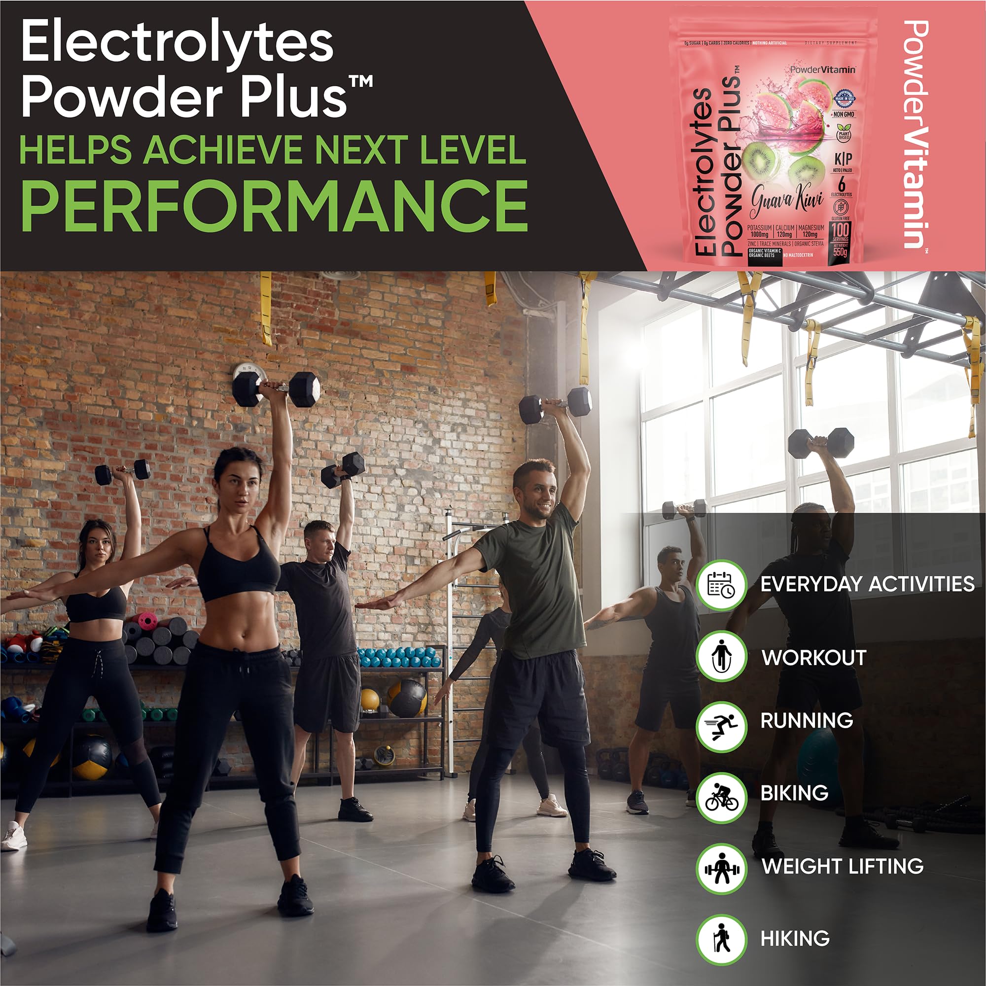 PowderVitamin Électrolytes Plus – verre d’eau rafraîchi après l’entraînement