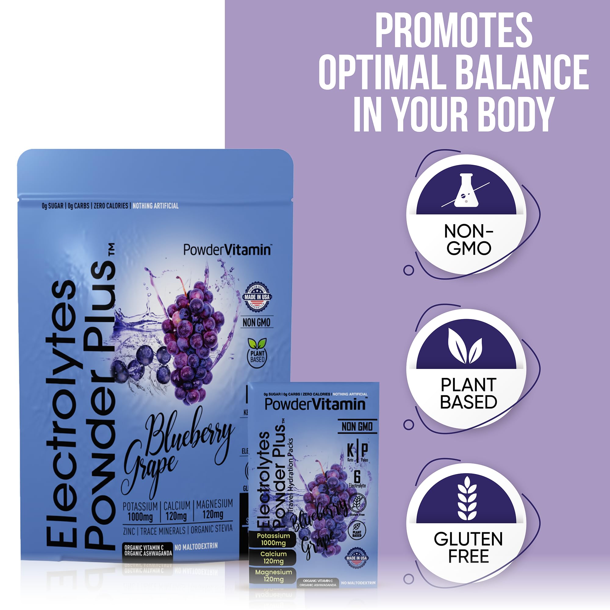 PowderVitamin Electrolytes Poudre Plus – sans calories ni sucre ajouté