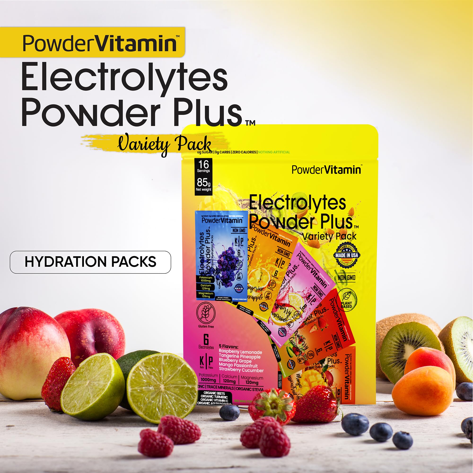 PowderVitamin Electrolytes apporte potassium calcium et magnesie essentiels pour hydratation equilibrée.