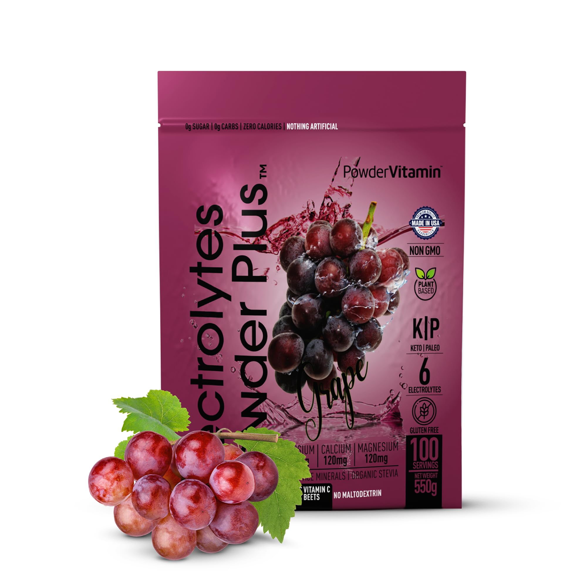 PowderVitamin Électrolytes Raisin – bouteille prête à boire pour une hydratation durable.