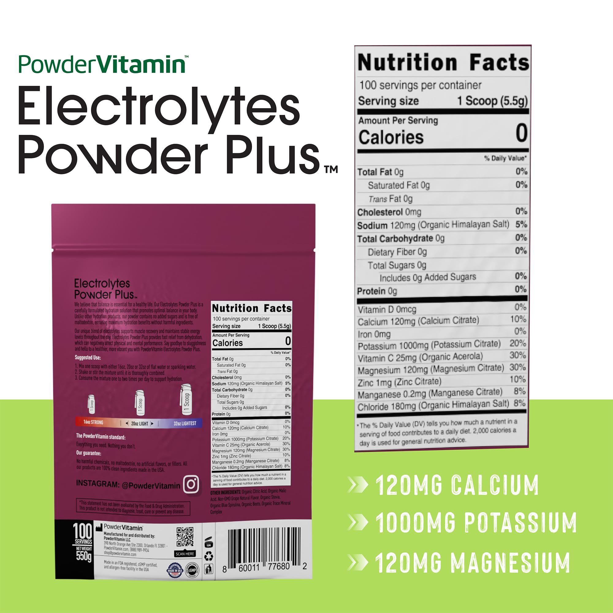 PowderVitamin Électrolytes Raisin – mélange dans l'eau pour une boisson rafraîchissante.