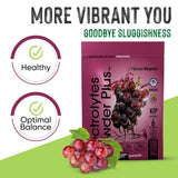 PowderVitamin Électrolytes Raisin – poudre qui se dilue rapidement dans l’eau.