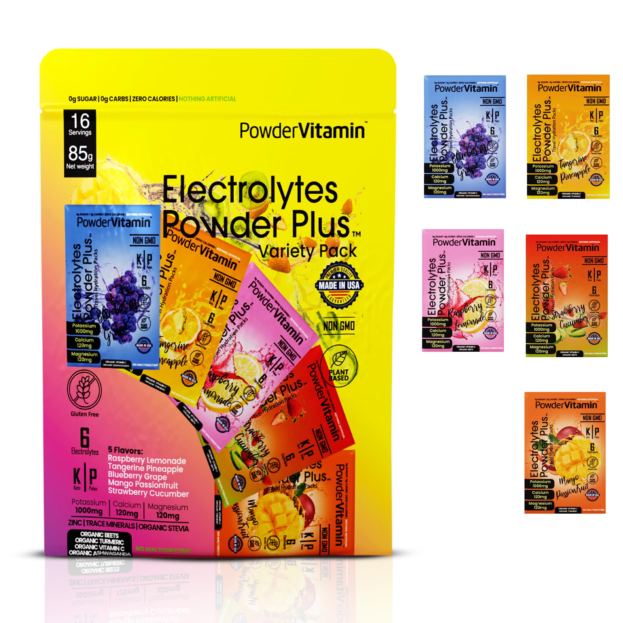 PowderVitamin Electrolytes Poudre Variete Pack B, hydratation pratique pendant l'exercice.
