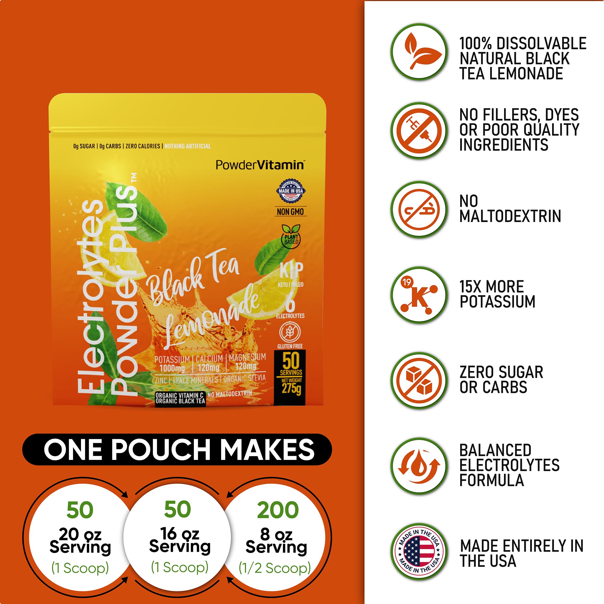 PowderVitamin Électrolytes Poudre Plus — Utilisation quotidienne simple et sans calories