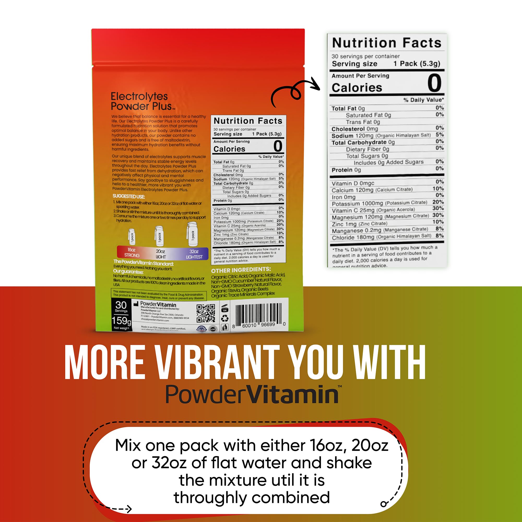 PowderVitamin Électrolytes boisson céto sans calories après utilisation.