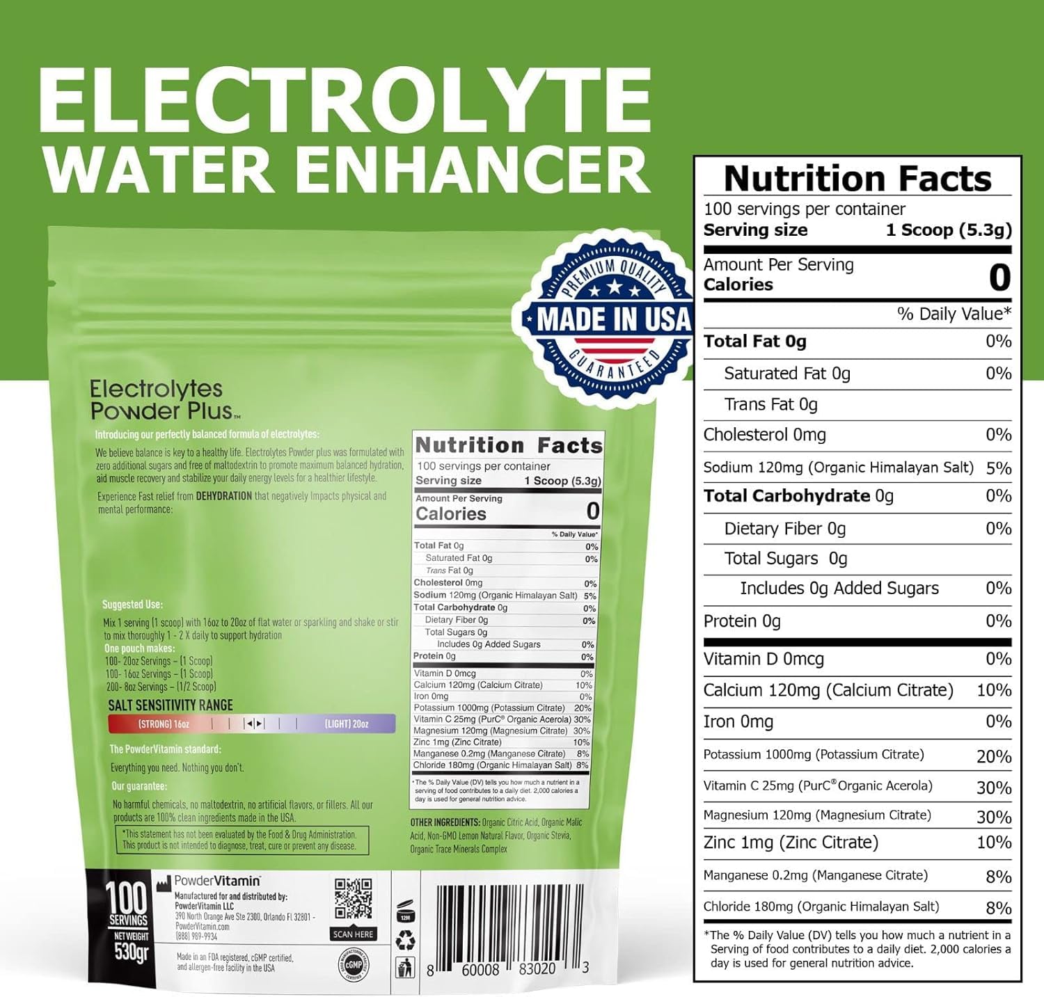 PowderVitamin Ingrédients Vitamines C, énergie et immunité naturelle