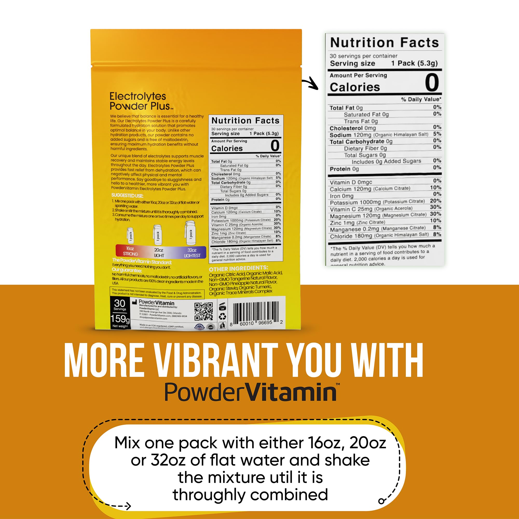 PowderVitamin Electrolytes calcium 120mg : soutien minéral pendant l'effort.