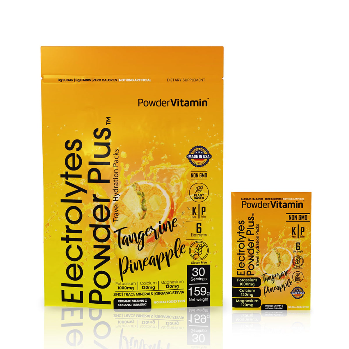 PowderVitamin Electrolytes mandarine-ananas : sachet pratique pour hydratation pendant l’entraînement.