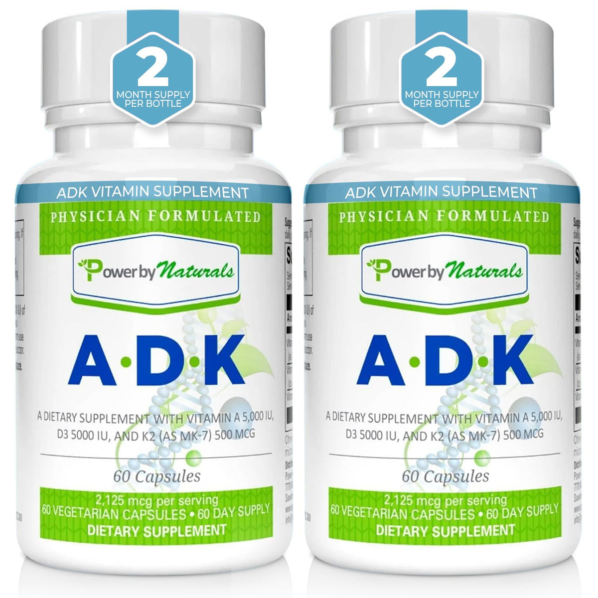 Power By Naturals ADK — bouteille de capsules, soutien potentiel des os.