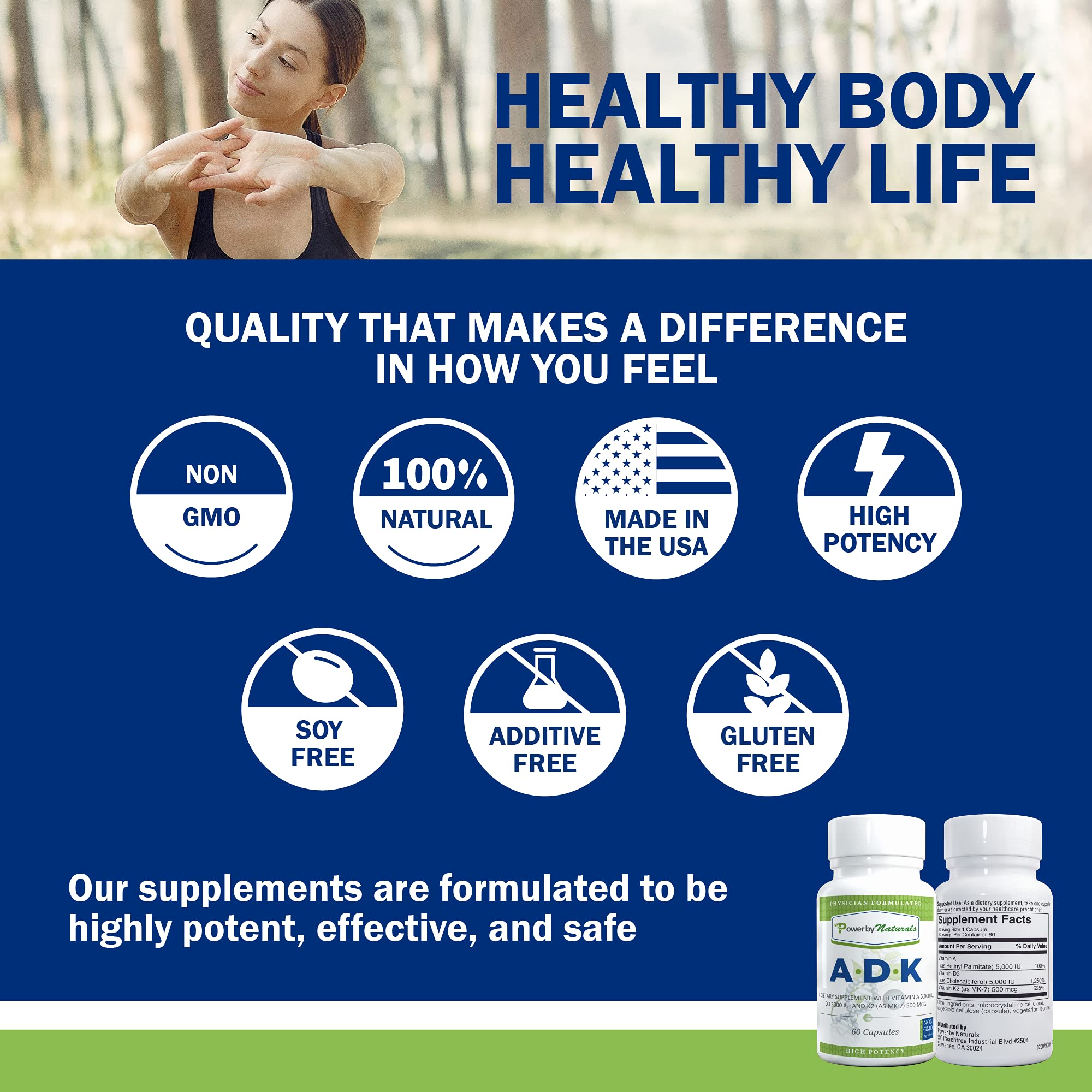 Power By Naturals ADK — emballage 2 mois, utilisation simple au quotidien.