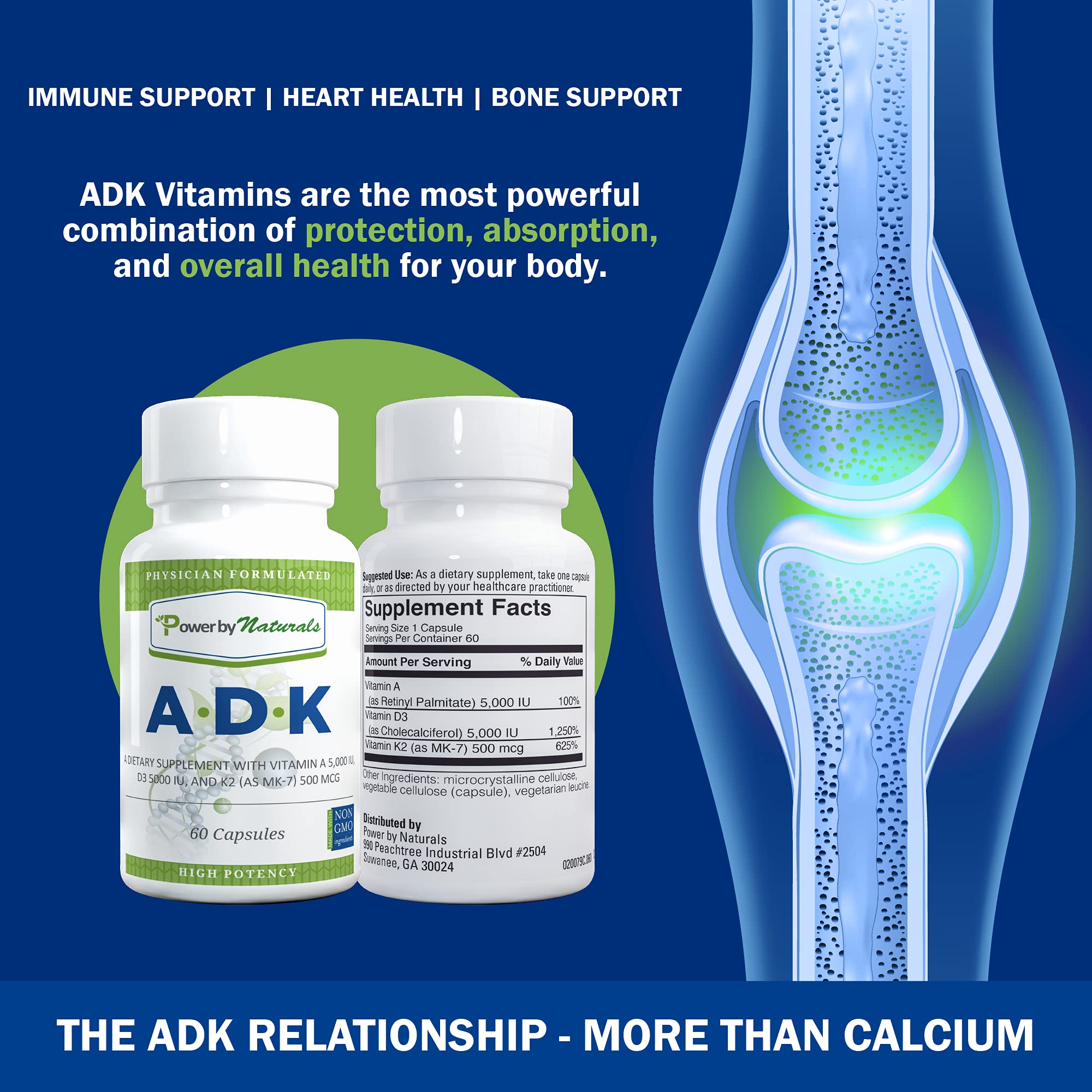 Power By Naturals ADK — étiquette recto, informations claires sur les apports.