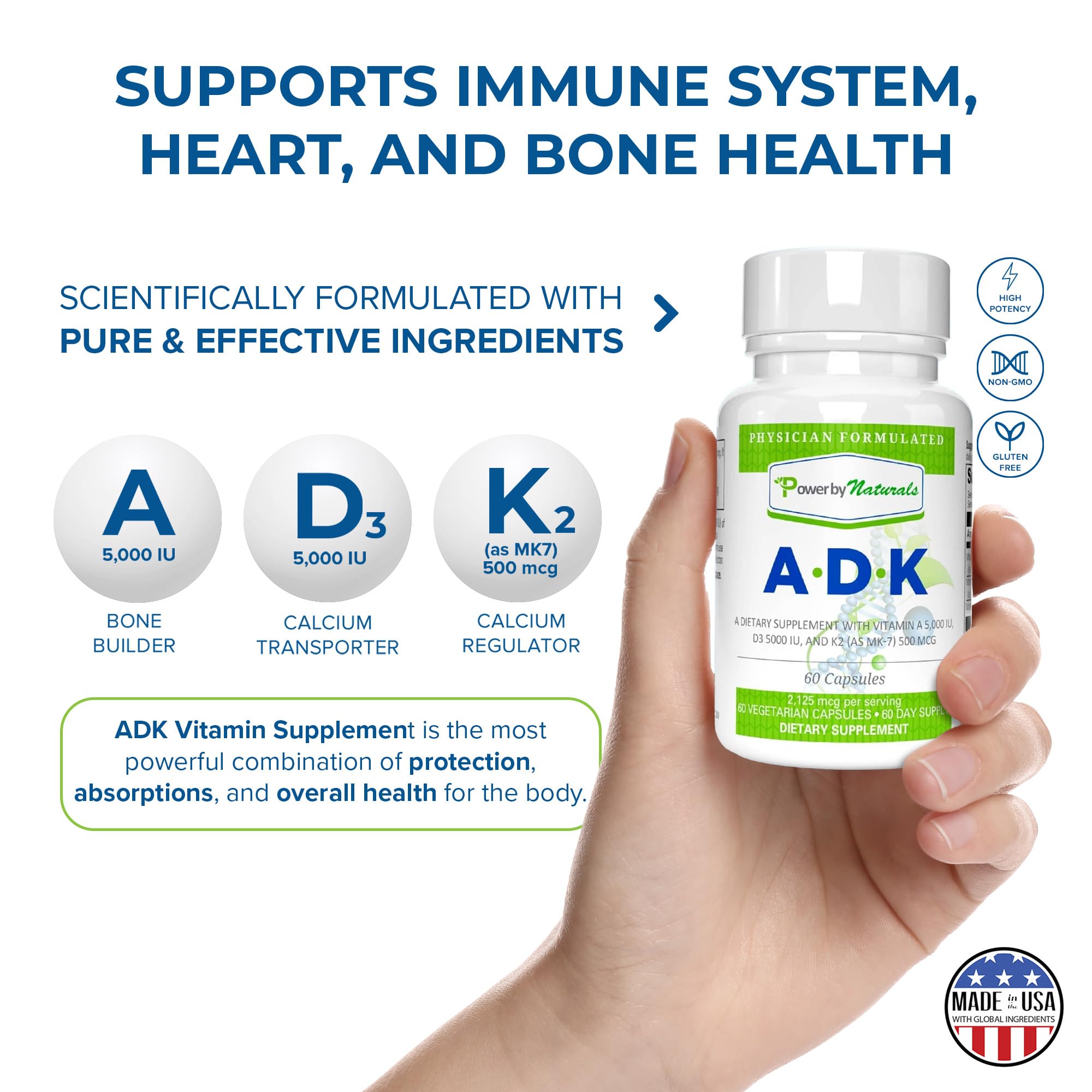 Power By Naturals ADK – visuel du produit, soutien potentiel de la vitalité générale.