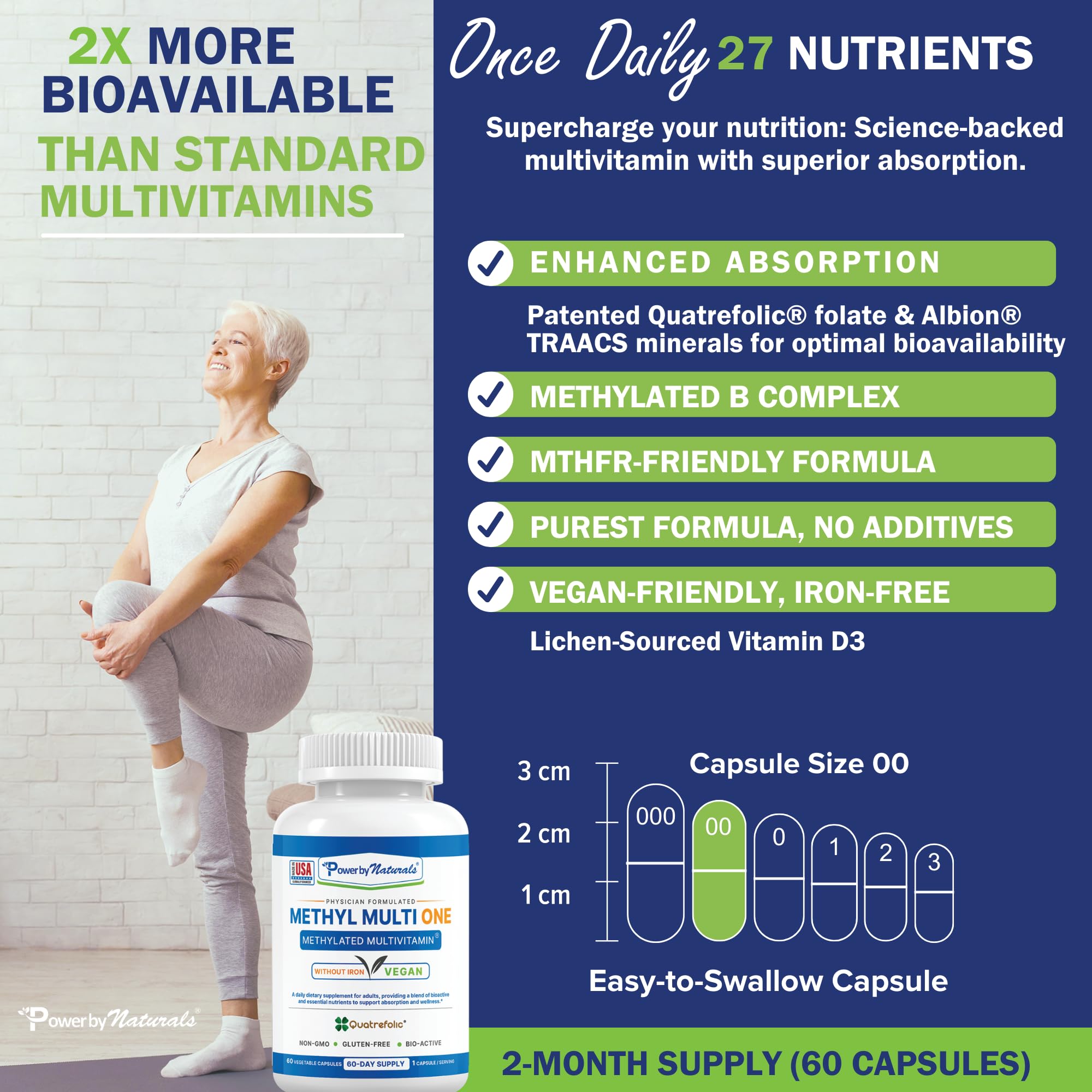 Power By Naturals Methyl Multi One — capsules ouvertes montrant la couleur naturelle.
