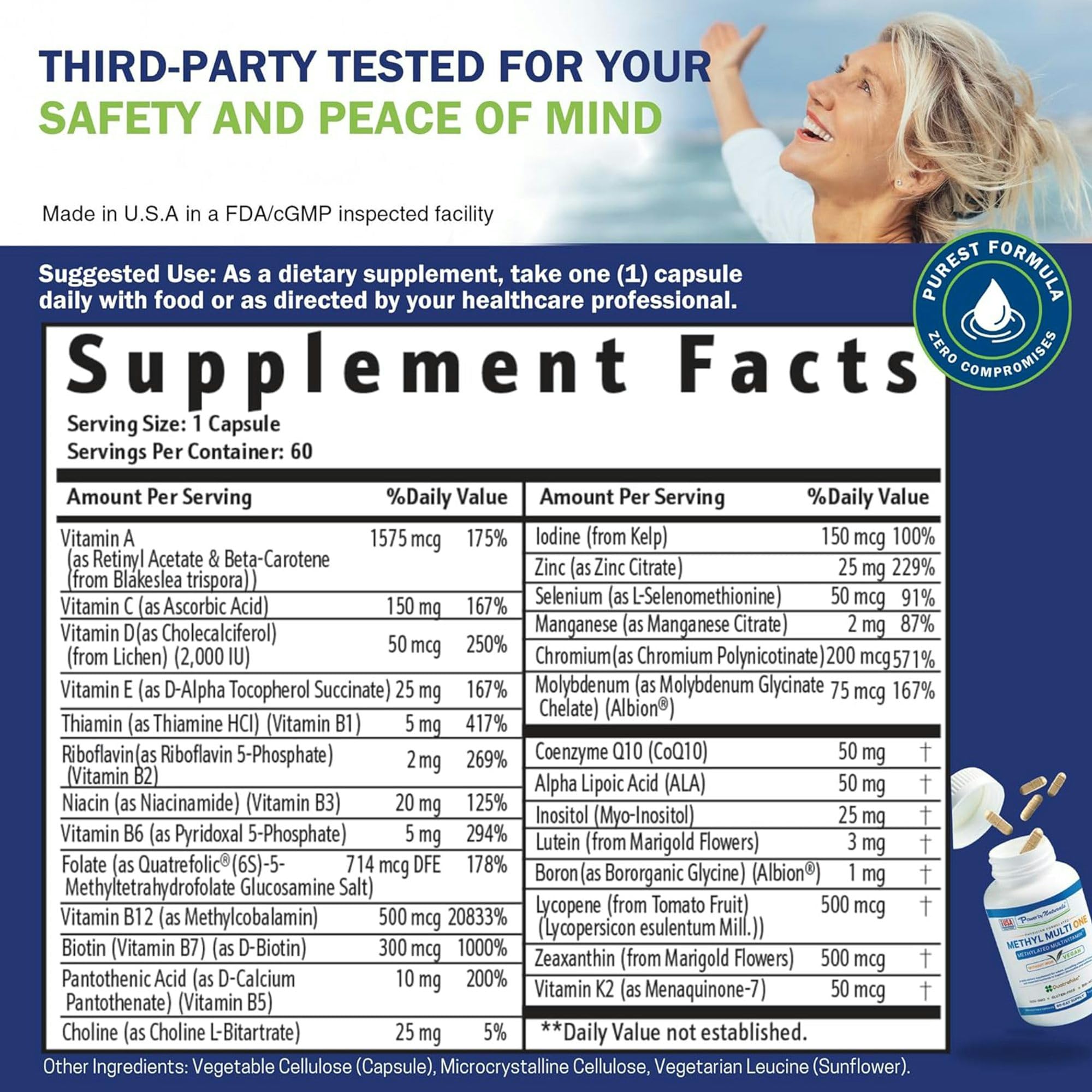 Power By Naturals Methyl Multi One — capsules faciles à avaler pour énergie et vitalité.