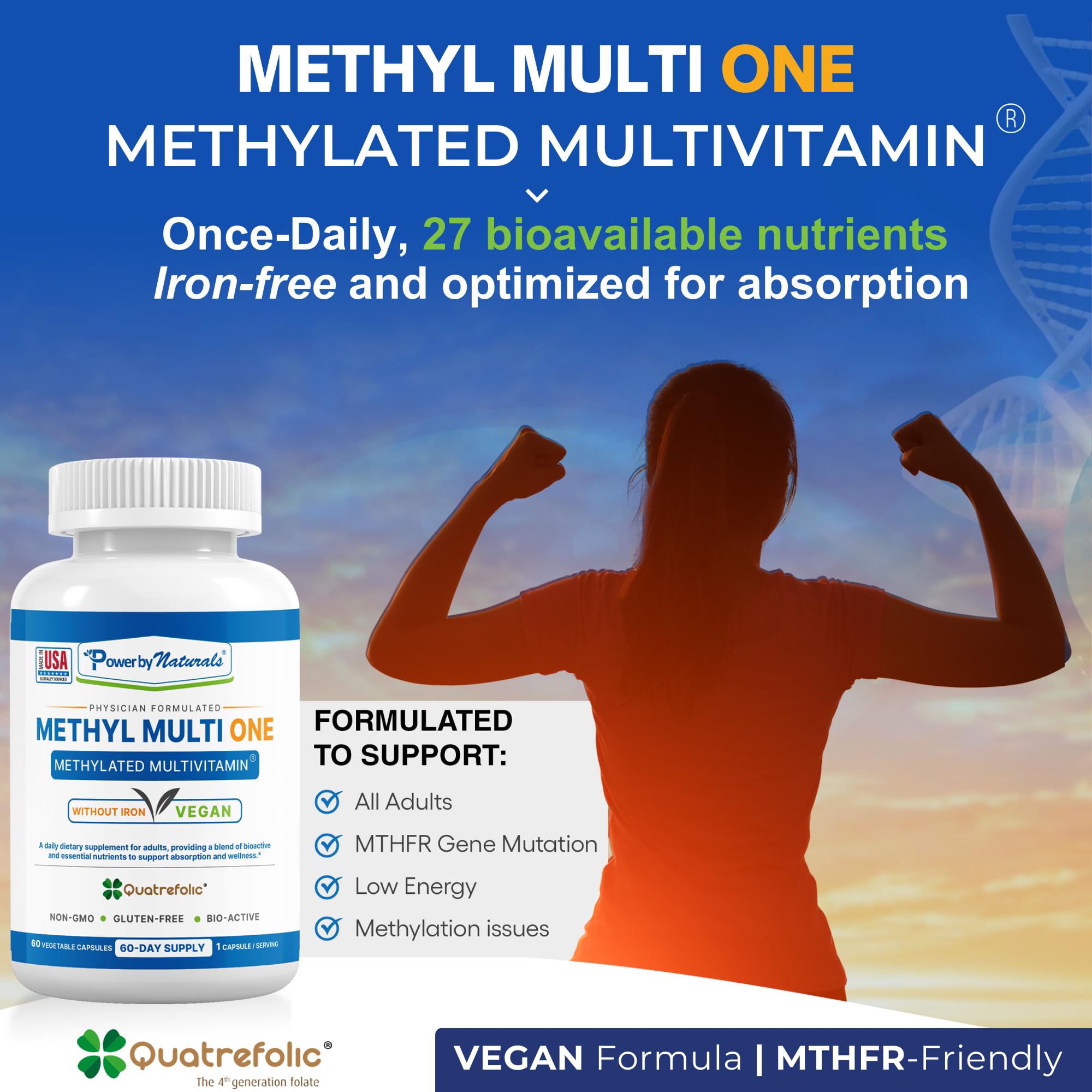 Power By Naturals Methyl Multi One — étiquette produit affichant les actifs et avantages.