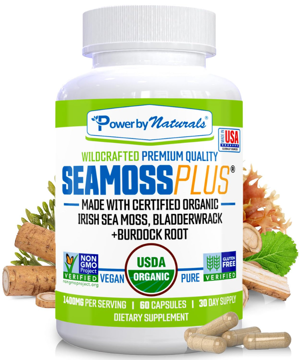 Power By Naturals Mousse de Mer Plus — bouteille de capsules pratique pour le quotidien