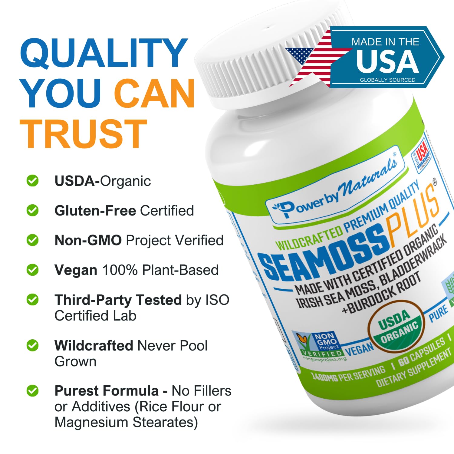 Contrôle qualité américain et tests indépendants pour Sea Moss Plus.