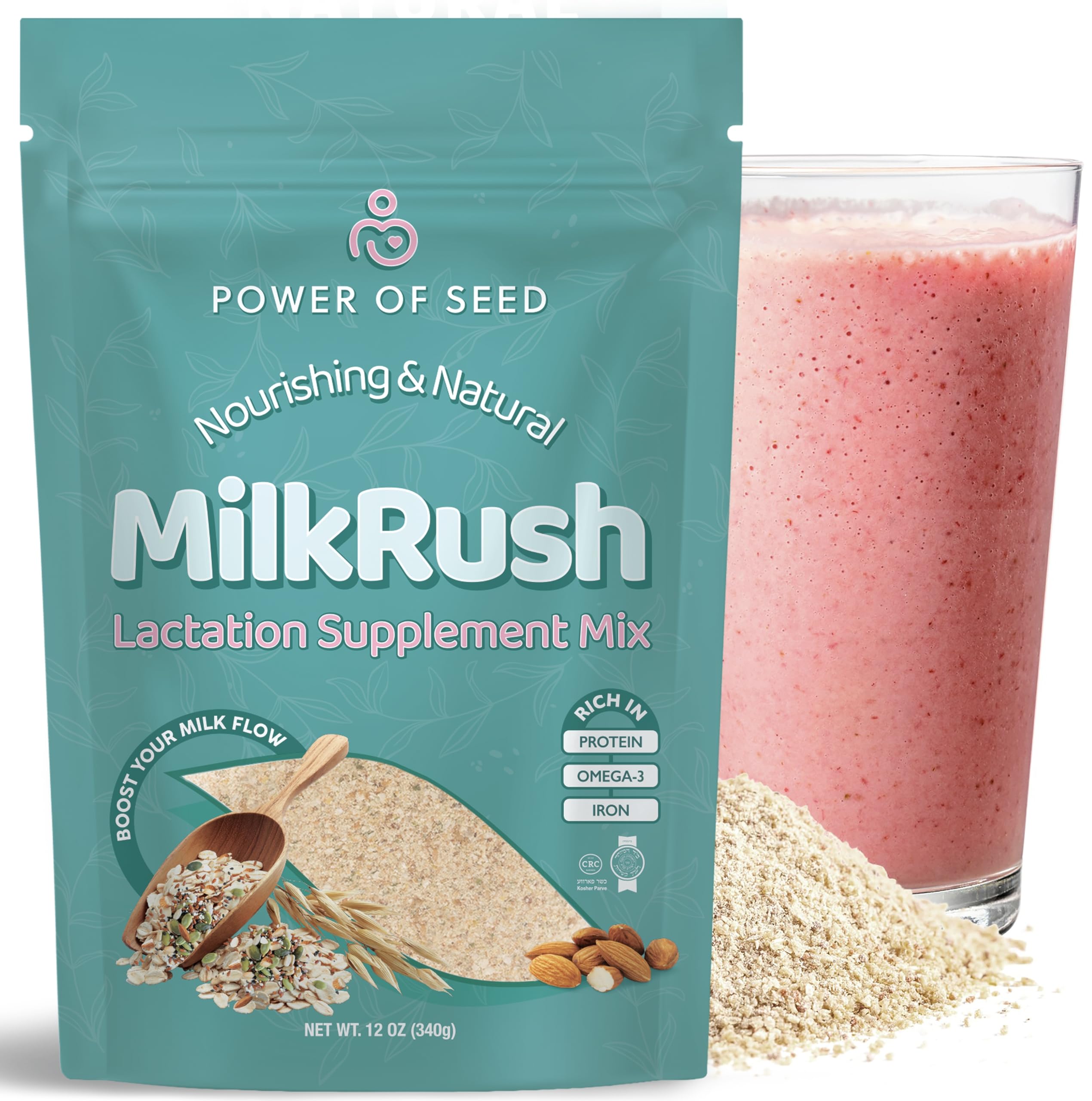 Power of Seed Milkrush emballage 340 g prêt au soutien à l’allaitement.