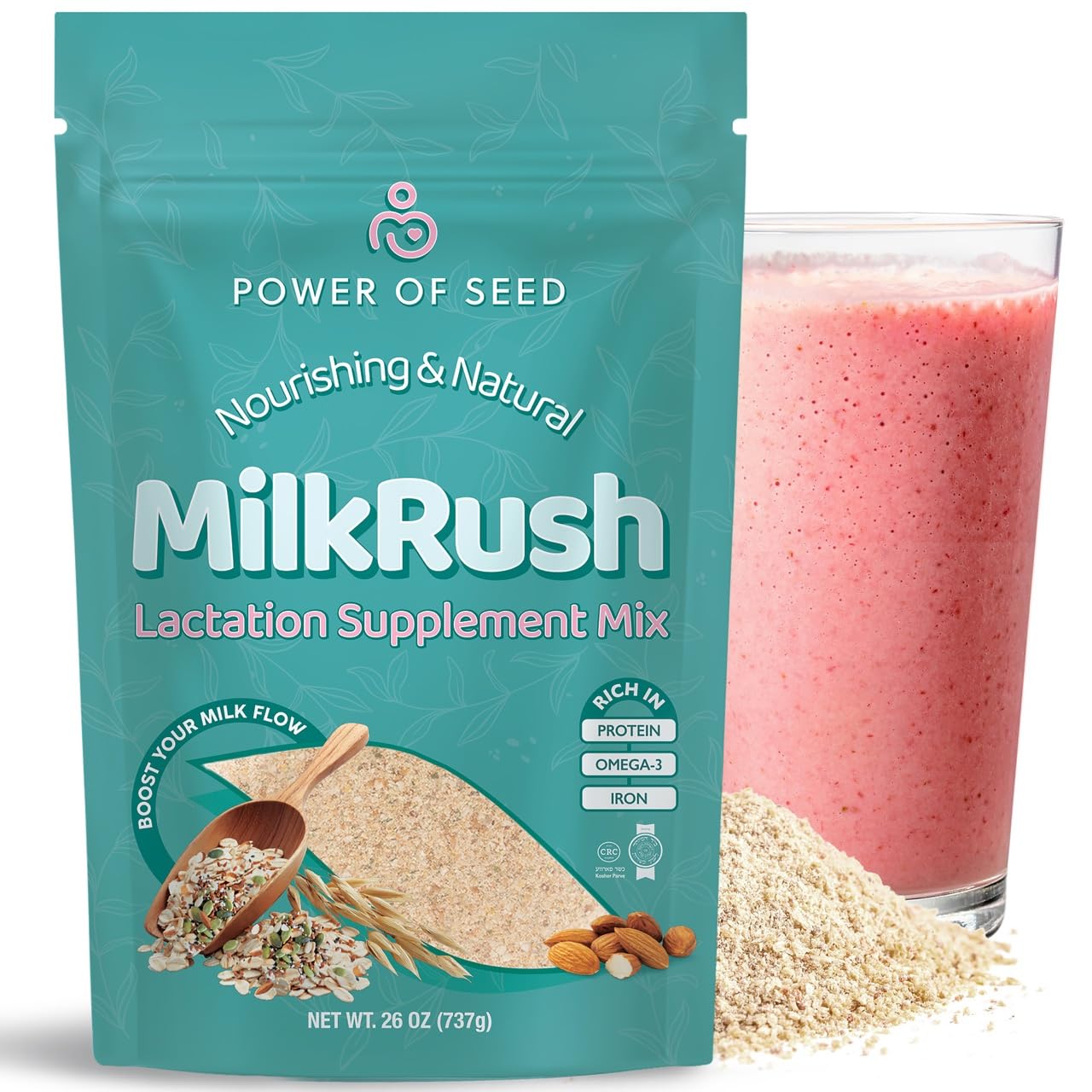 Milkrush: poudre lait-lactation en vue rapprochée, soutien potentiel à l'allaitement et énergie.