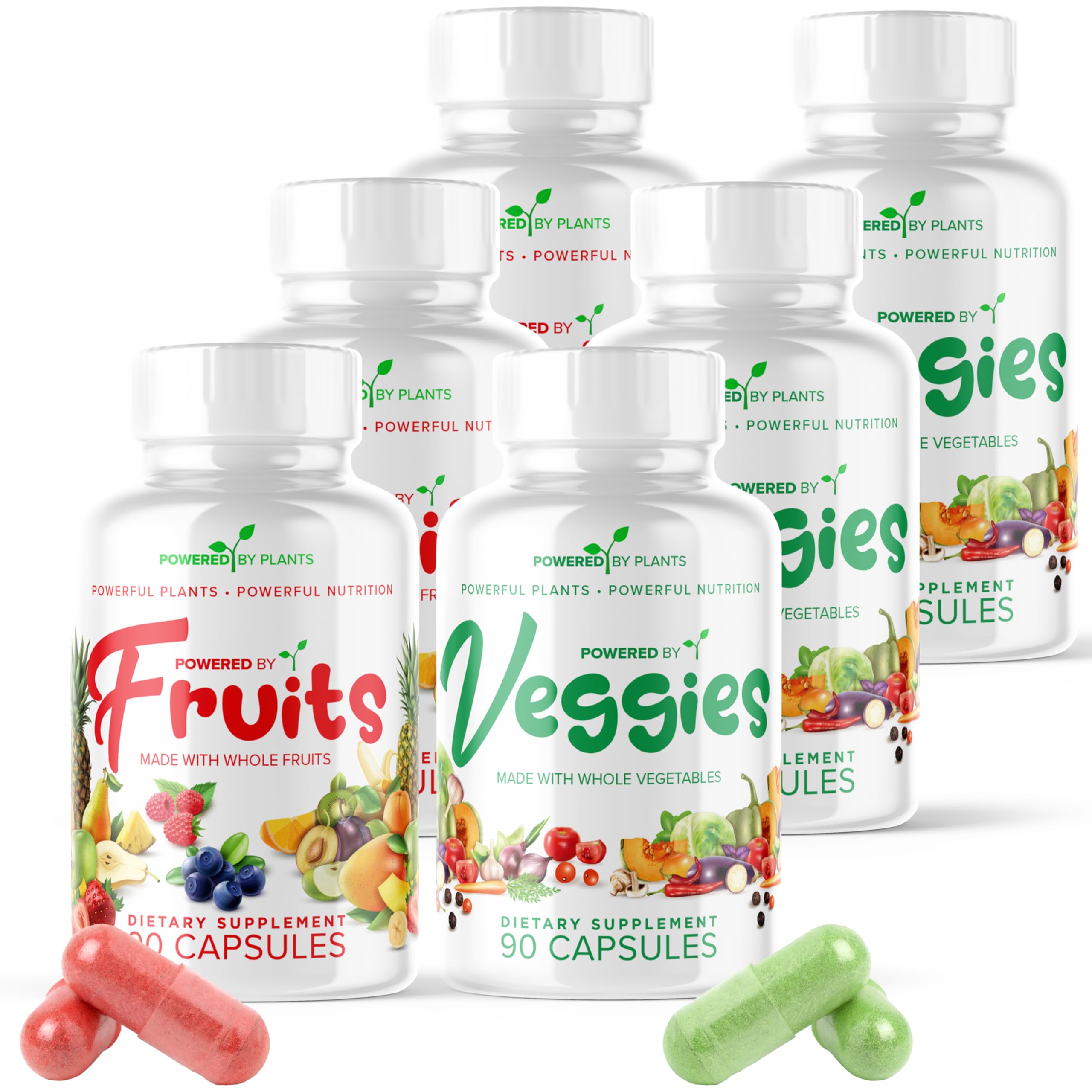 POWERED X PLANTS capsules fruits et légumes en bouteille, soutien nutritionnel quotidien.