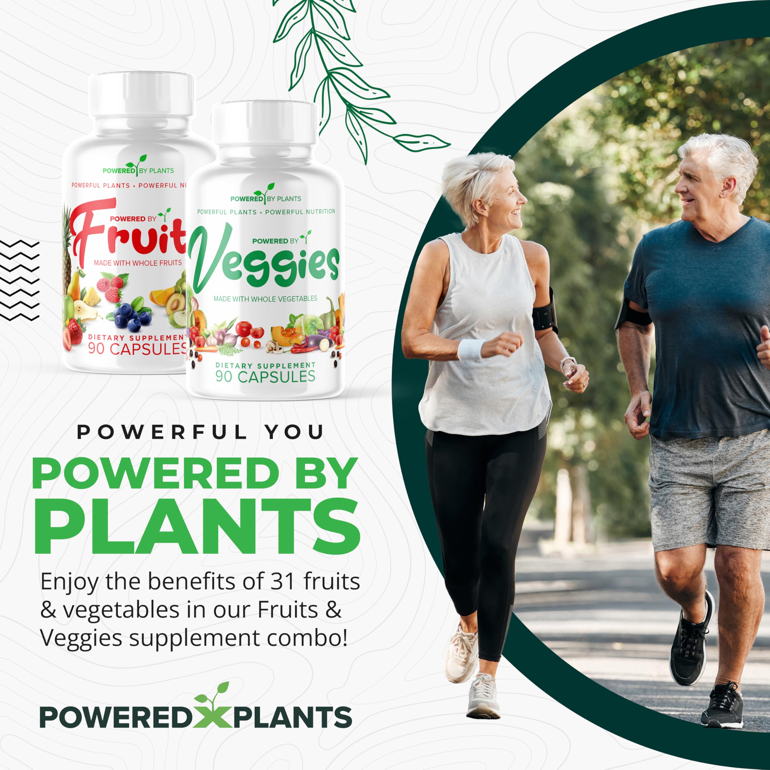 POWERED X PLANTS ingrédients fruits et légumes, richesse en nutriments pour l'alimentation.