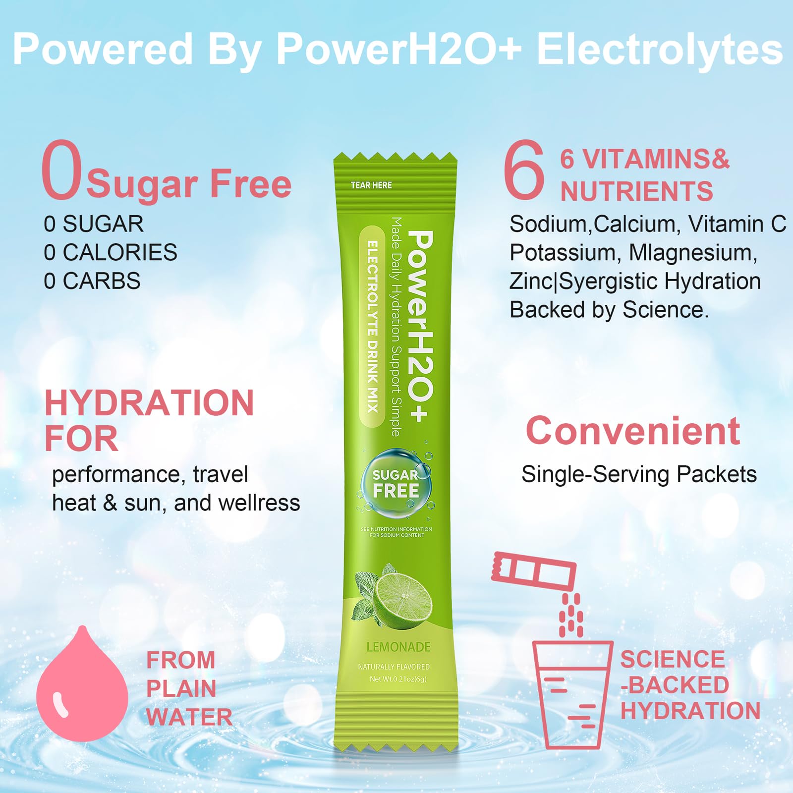 PowerH2O+ sachet orange, hydratation durable tout au long de la journée