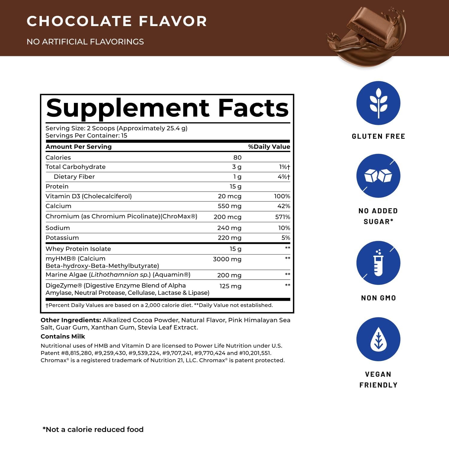 POWERLIFE Protéine Whey Haute Impact, chrome picolinate illustré sur l’étiquette.