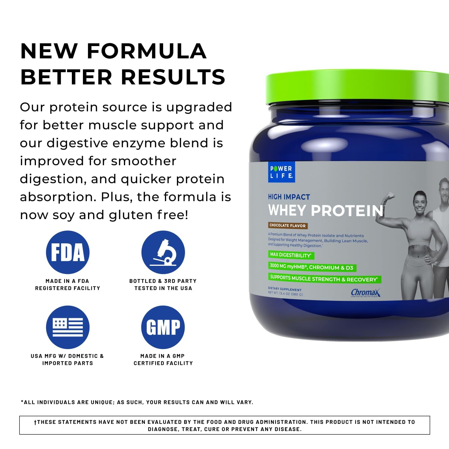 POWERLIFE Protéine Whey Haute Impact, enzymes digestives visibles sur l’étiquette.