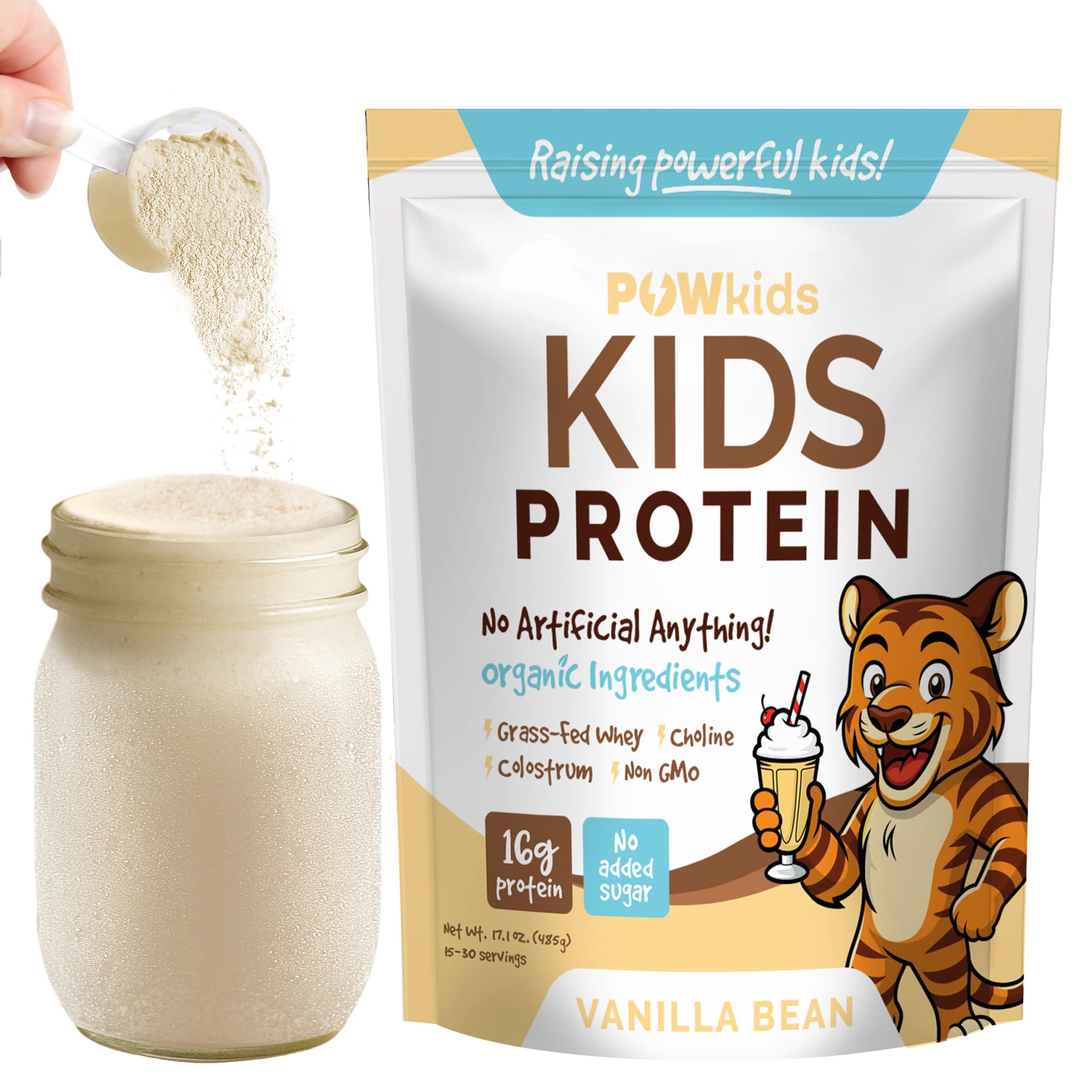 POWkids poudre proteine vanille pour enfant en bouteille, shake savoureux