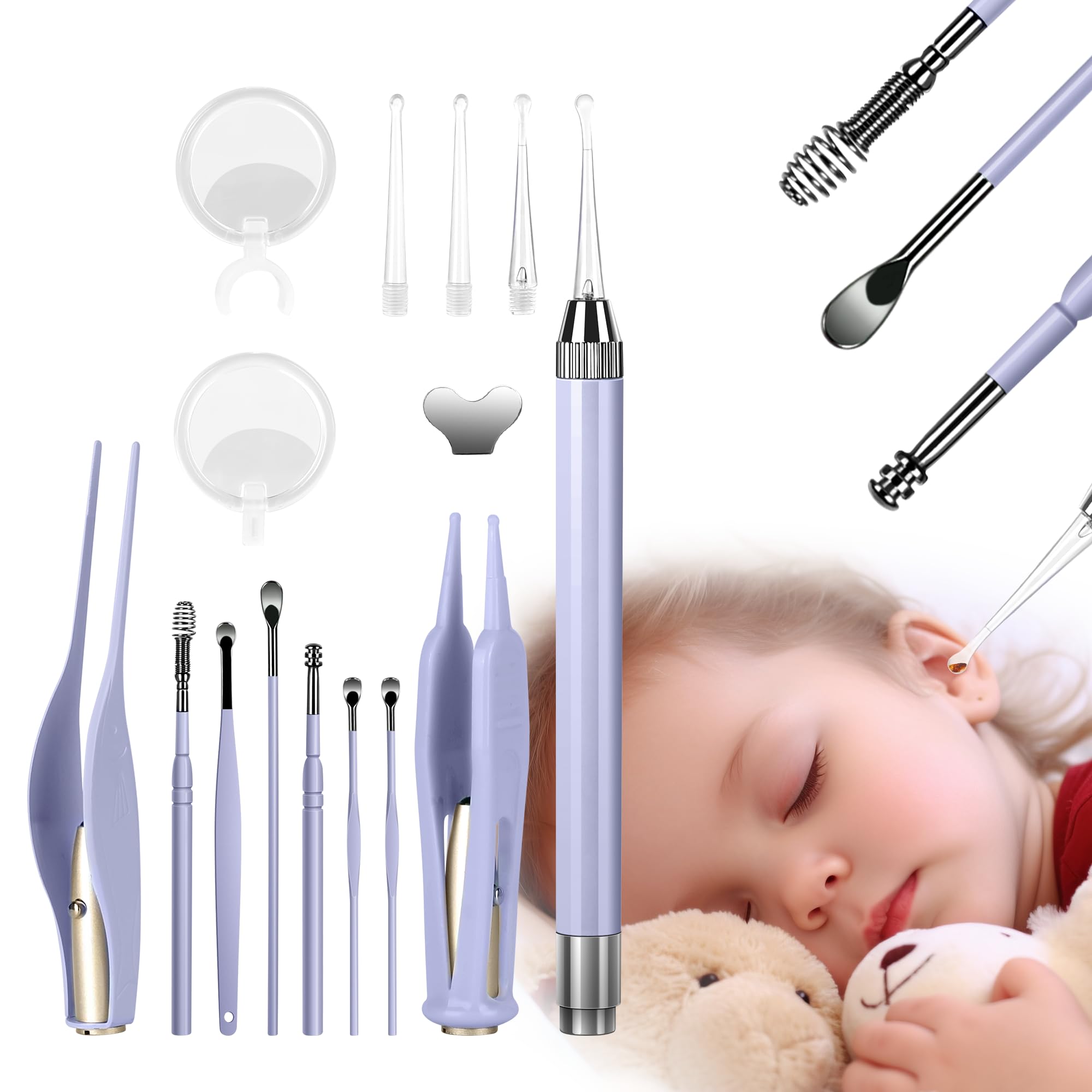 POZILAN kit d entretien oreilles avec lampe LED – visibilité améliorée pour un nettoyage précis.