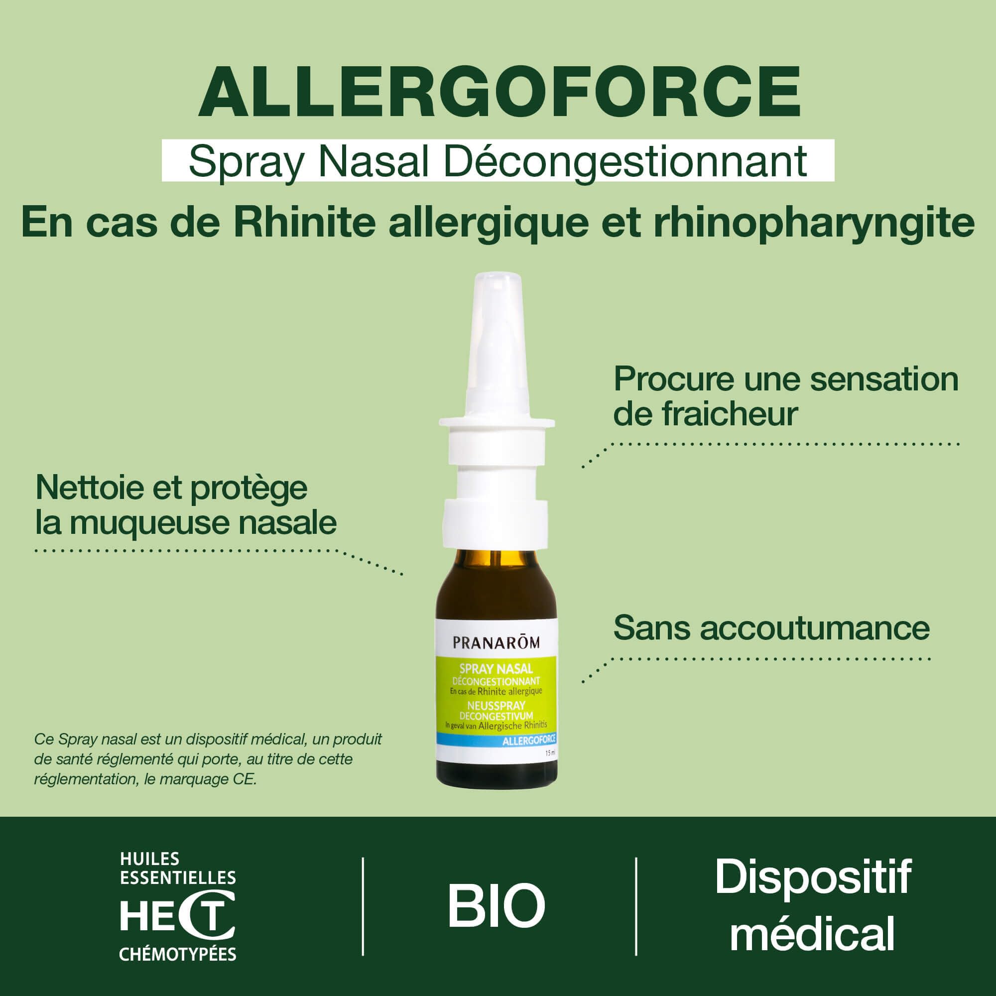 Flacon nasal Pranarom Allergoforce, produit naturel pour toute la famille.