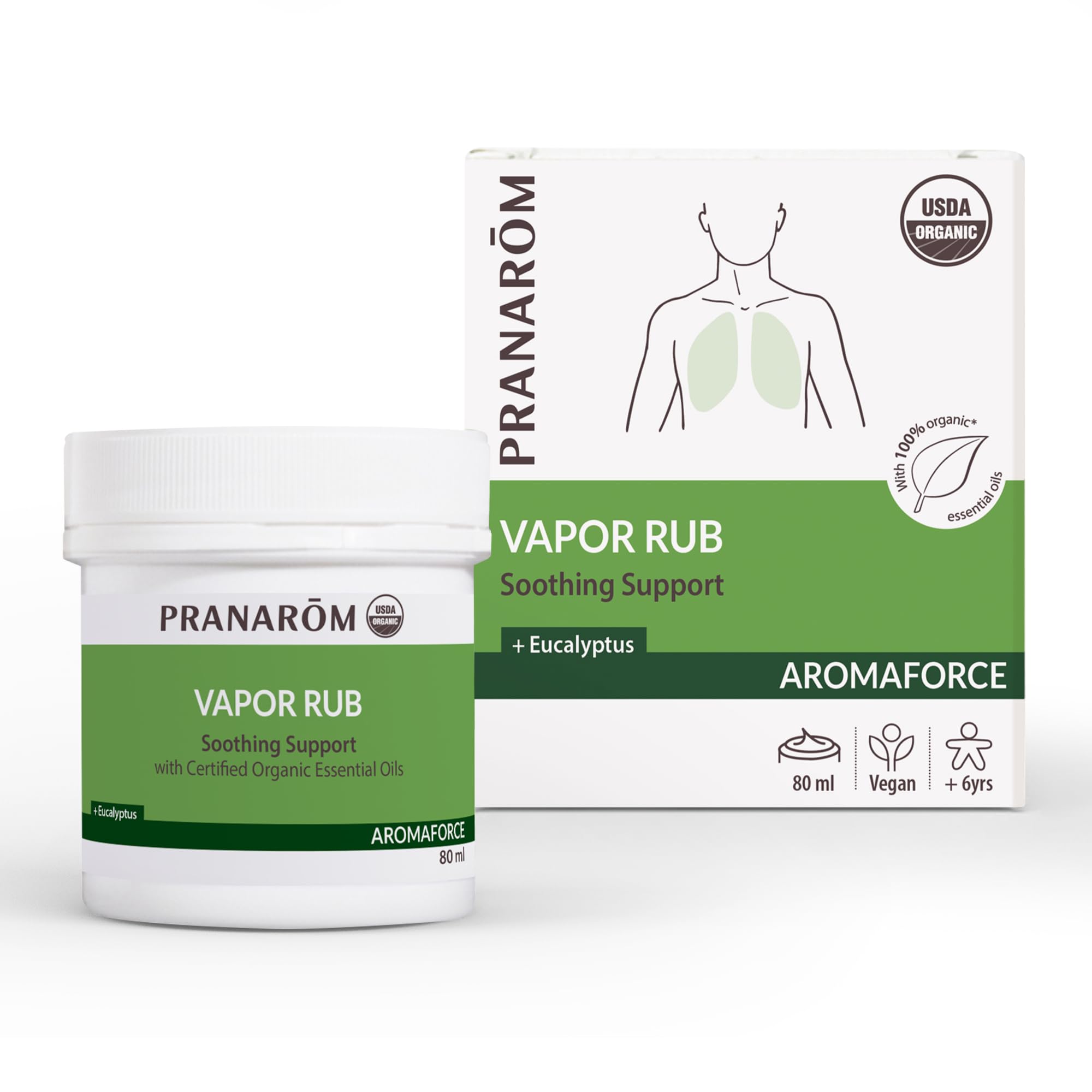 Pranarom Vaporub bio 80ml soutient potentiellement la respiration lors du rhume.