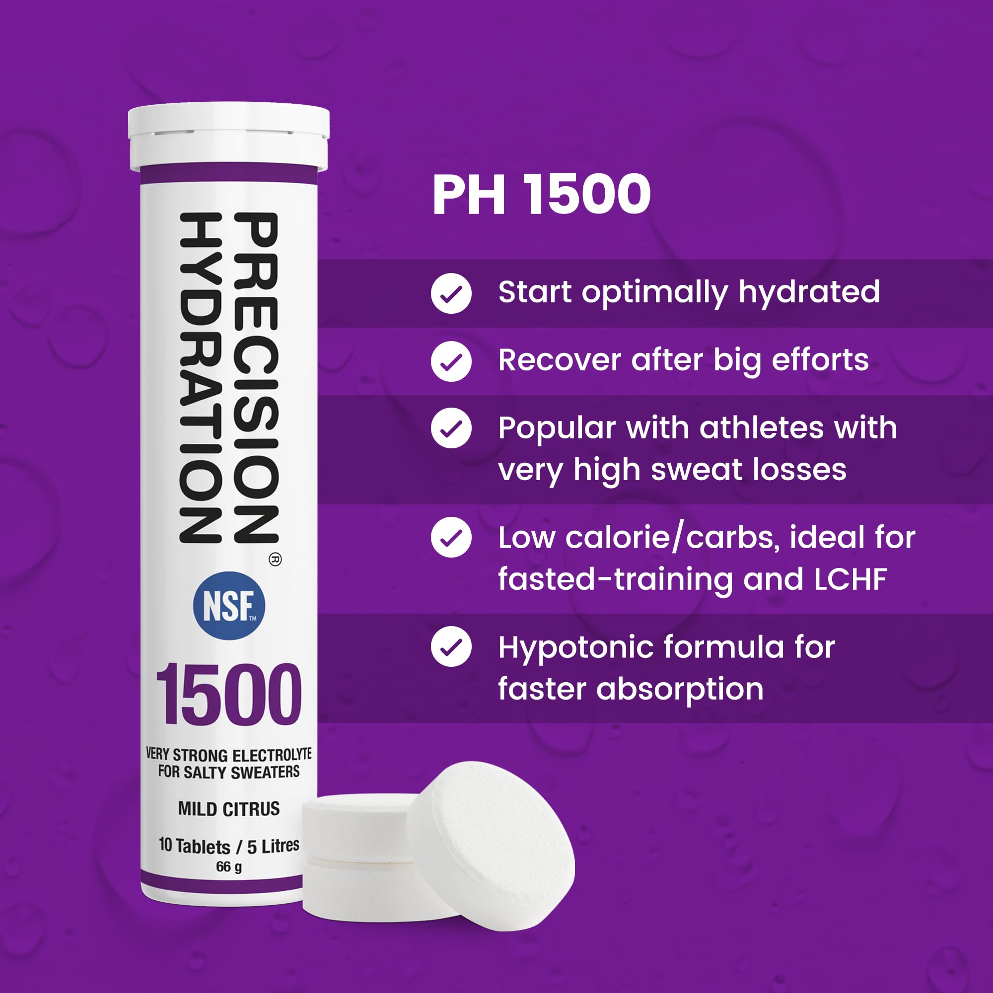 Tablettes effervescentes Precision Hydration se dissolvant rapidement dans l'eau fraîche