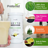 Poudre hydrolysée de collagène vanille en pot prête à être ajoutée aux smoothies.