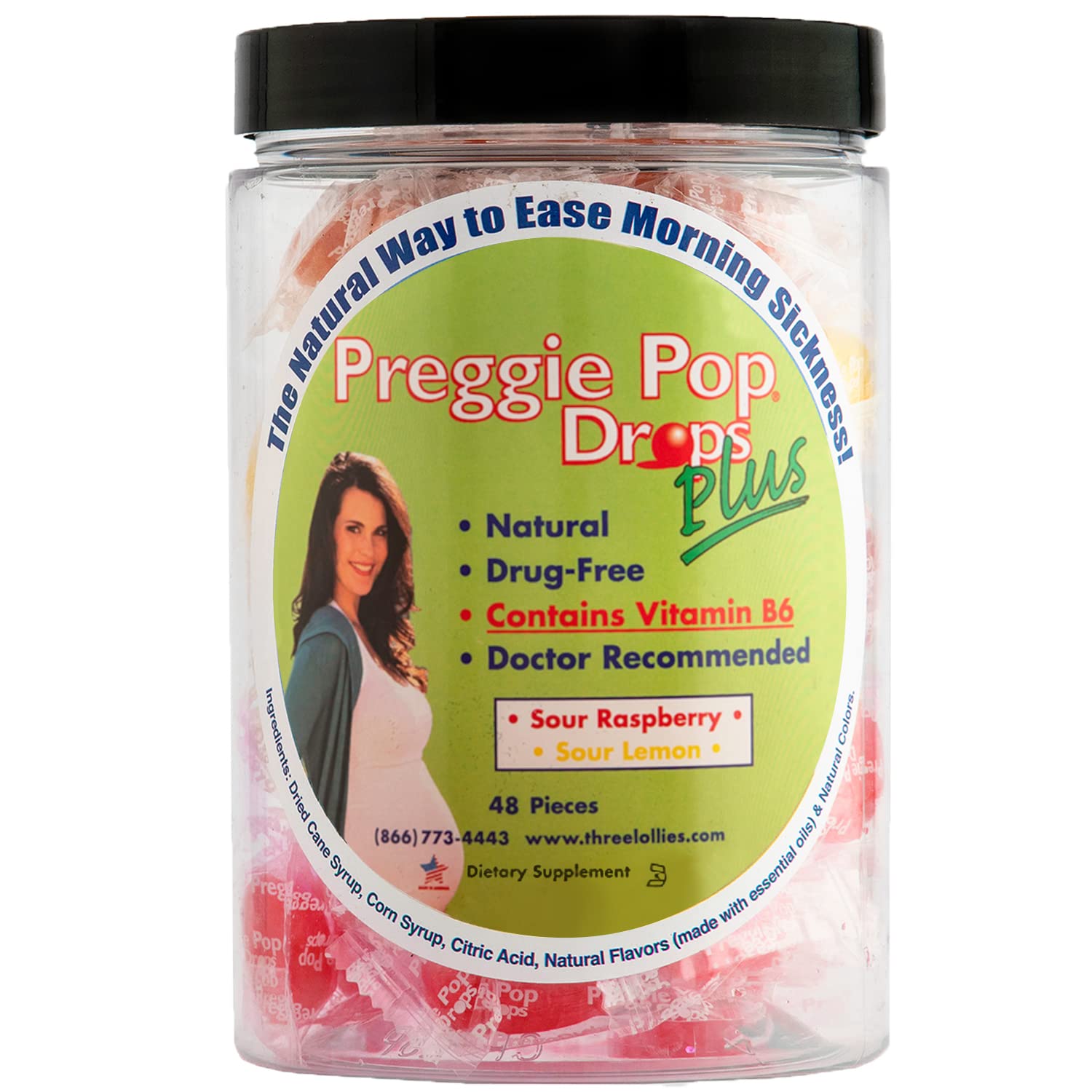 Preggie Pop Drops emballage individuel, pratique en déplacement.
