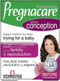 Pregnacare Conception – boîte avec comprimés et capsules, soutien nutritionnel potentiel avant conception.