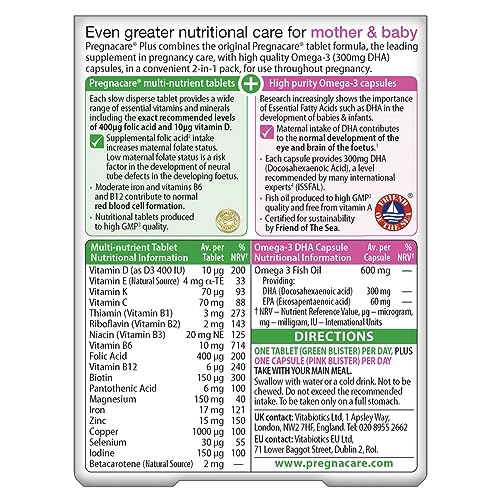 Capsules DHA Pregnacare Plus Omega-3-56, complément prénatal pour maman et bébé.