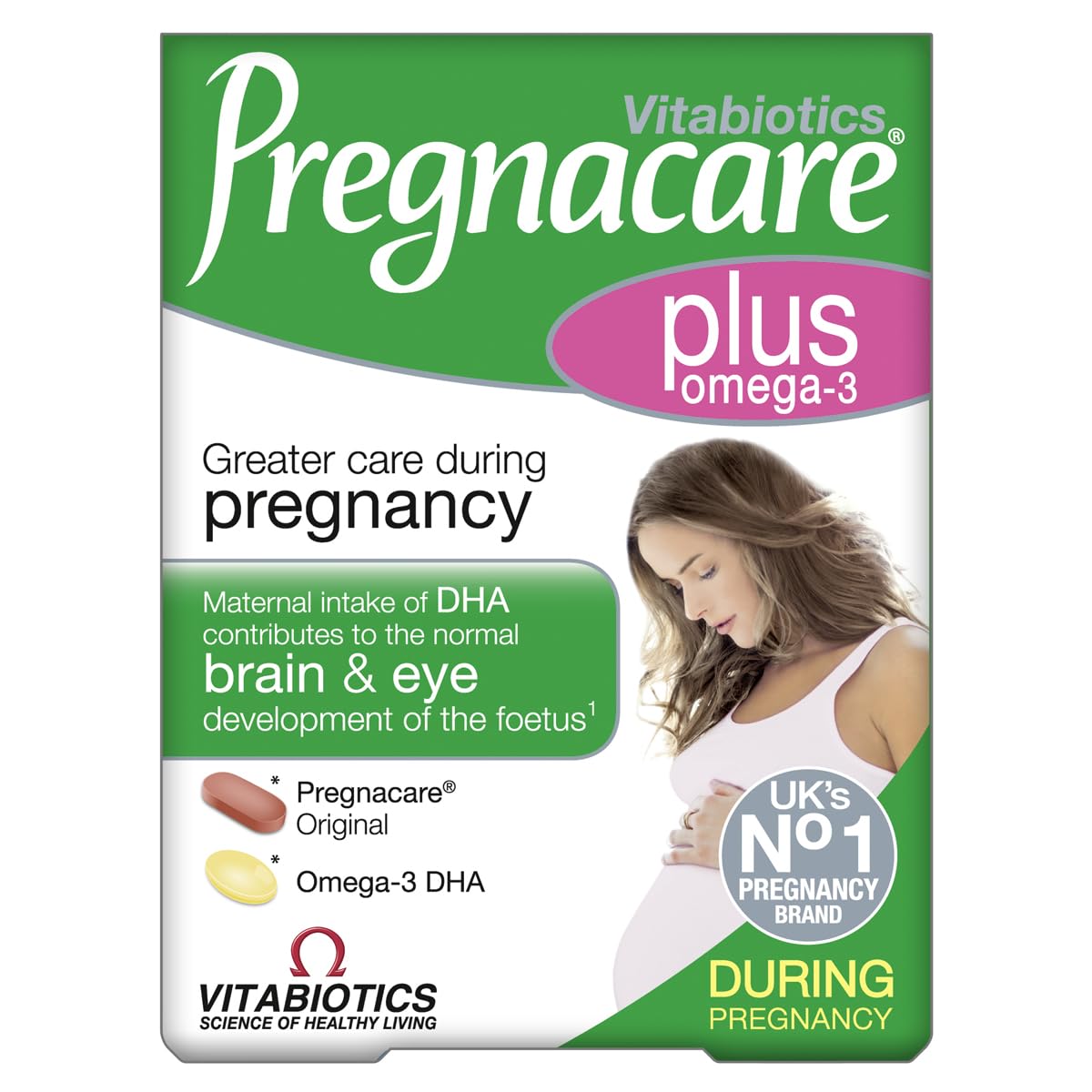 Boîte Pregnacare Plus Omega-3-56 avec comprimés, soutien prénatal.