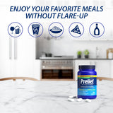 PRELIEF caplets 300, etiquette claire pour guide d’utilisation lors des repas.