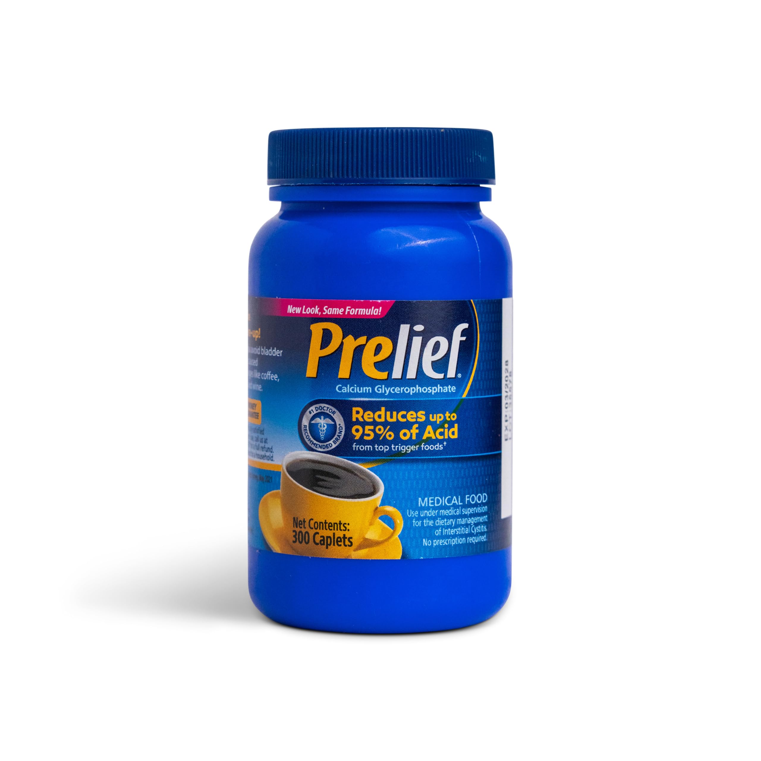 Caplets Prelief dans la bouteille, aide potentielle à réduire l’acidité des repas.