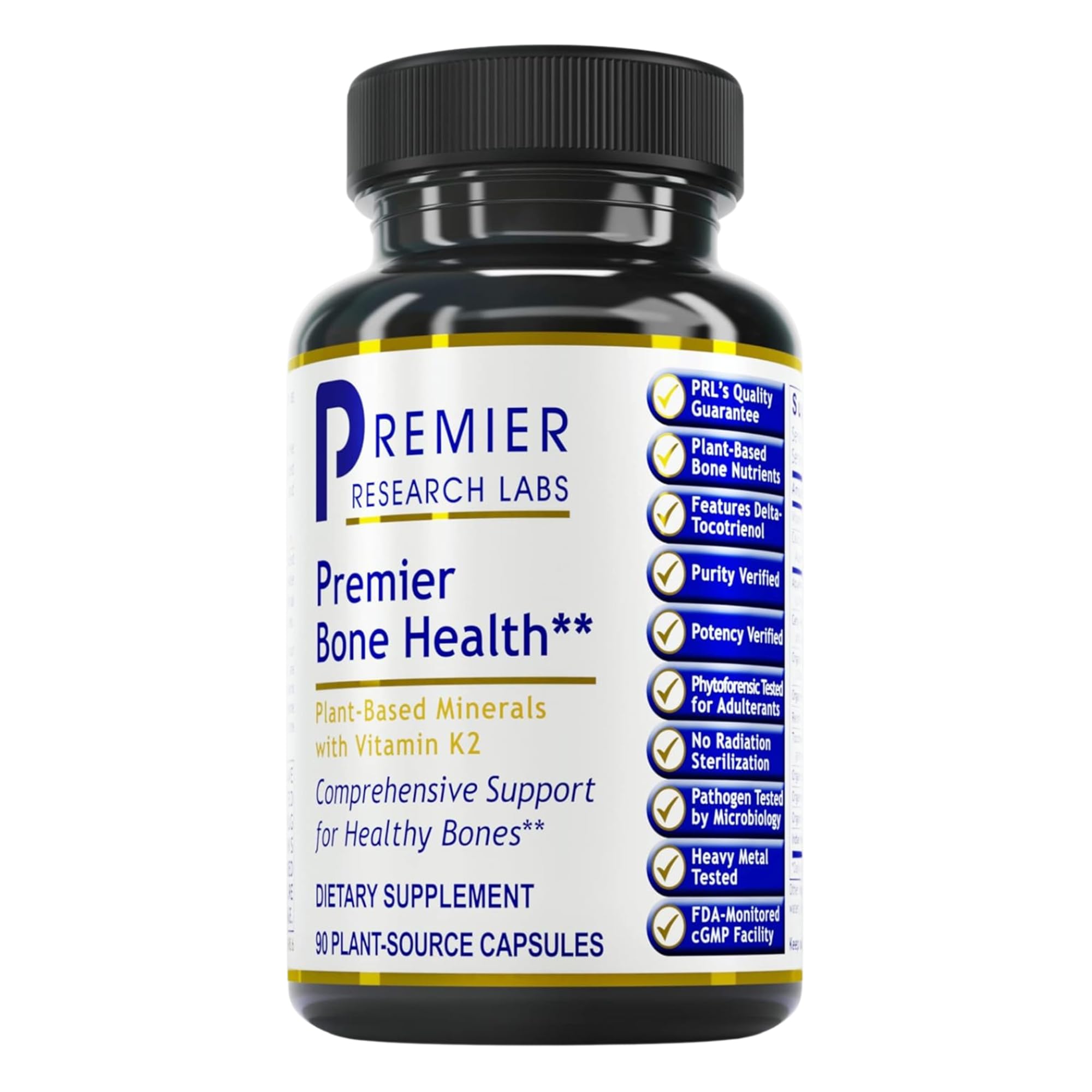 Premier Bone Health – bouteille et étiquette, signe de qualité et transparence.