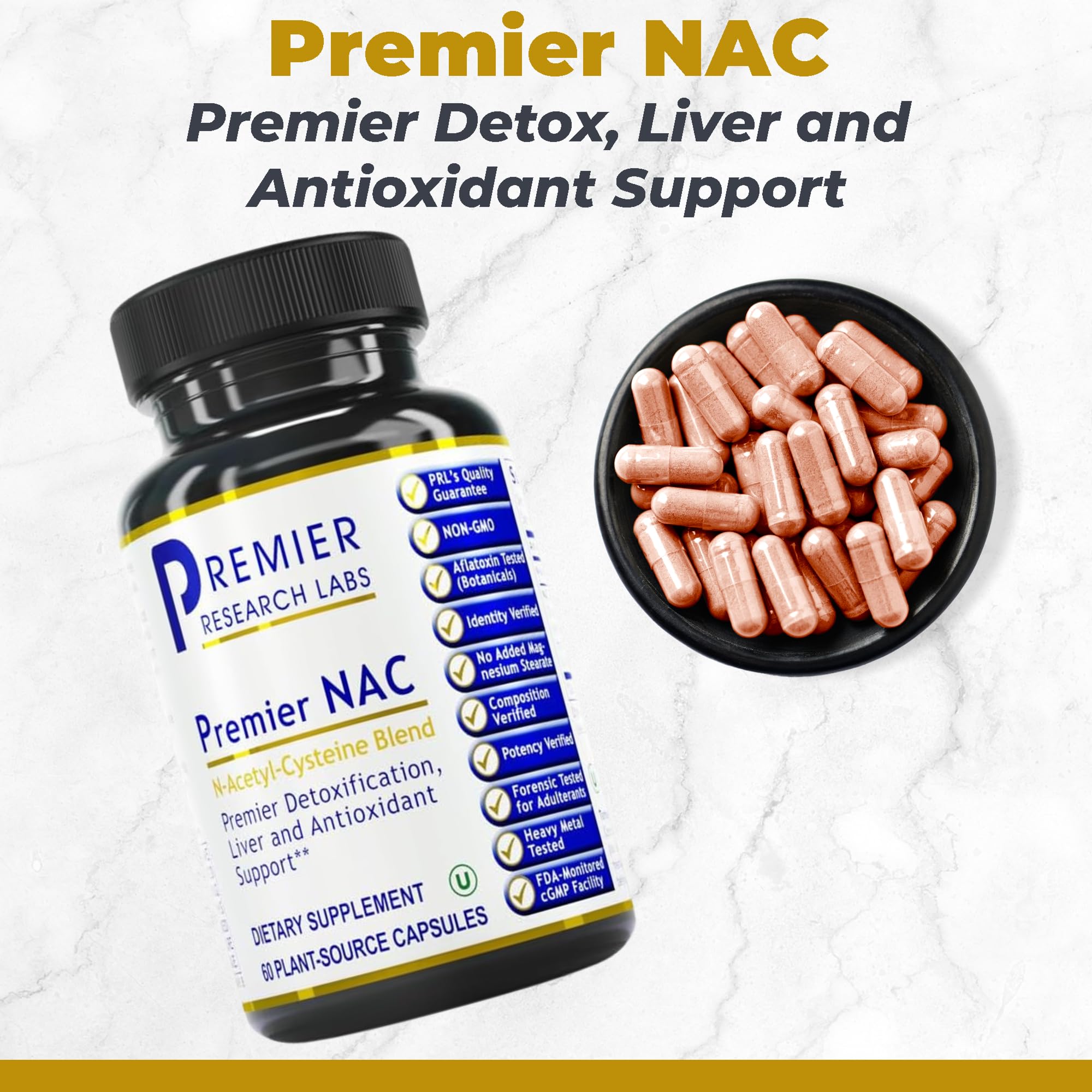 Capsules Premier NAC faciles à avaler pour le soutien immunitaire et hépatique