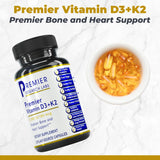 Premier Research Labs bouteille pratique pour dosage quotidien de D3 K2 sans gluten.