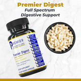 Étiquette Premier Research Labs Active Digestive Enzymes, soutien éventuel à l'équilibre intestinal.