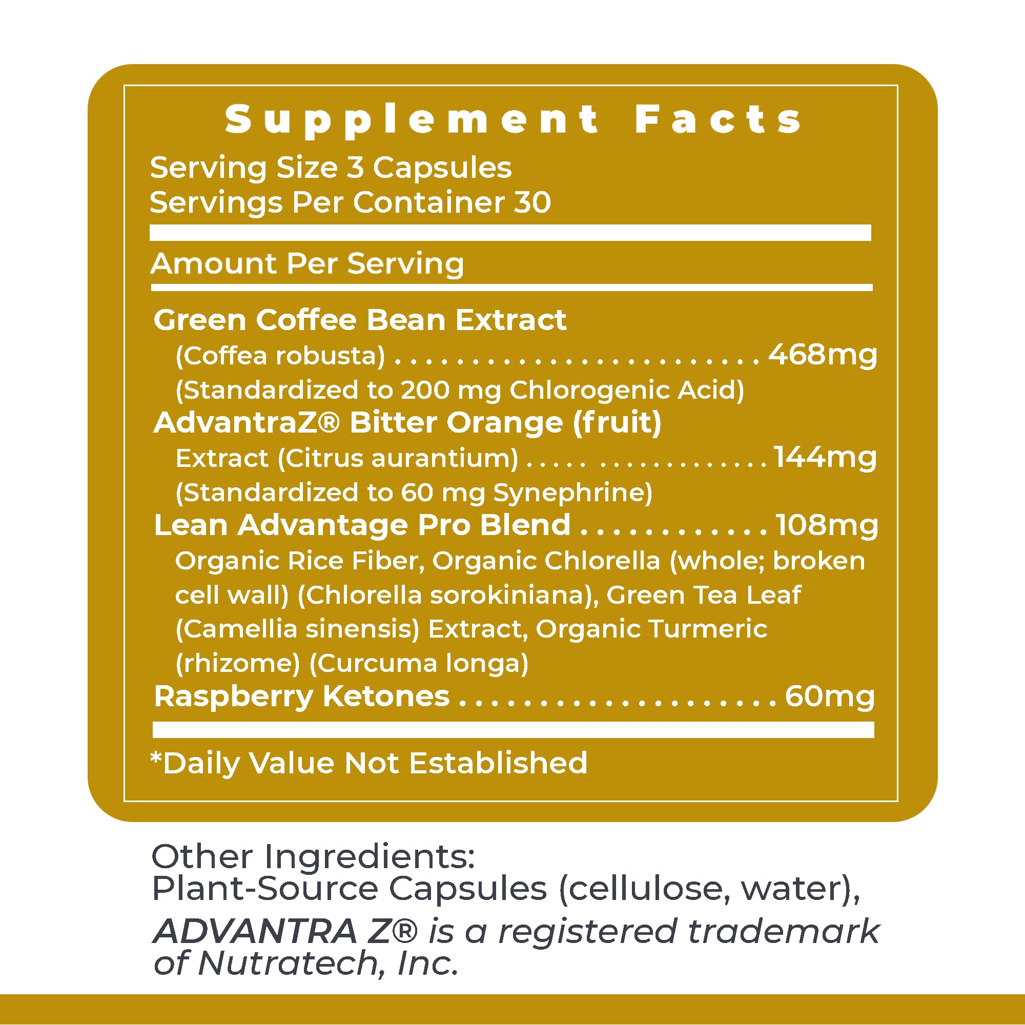 Lean Advantage, utilisation recommandée affichée sur l emballage, pour référence.