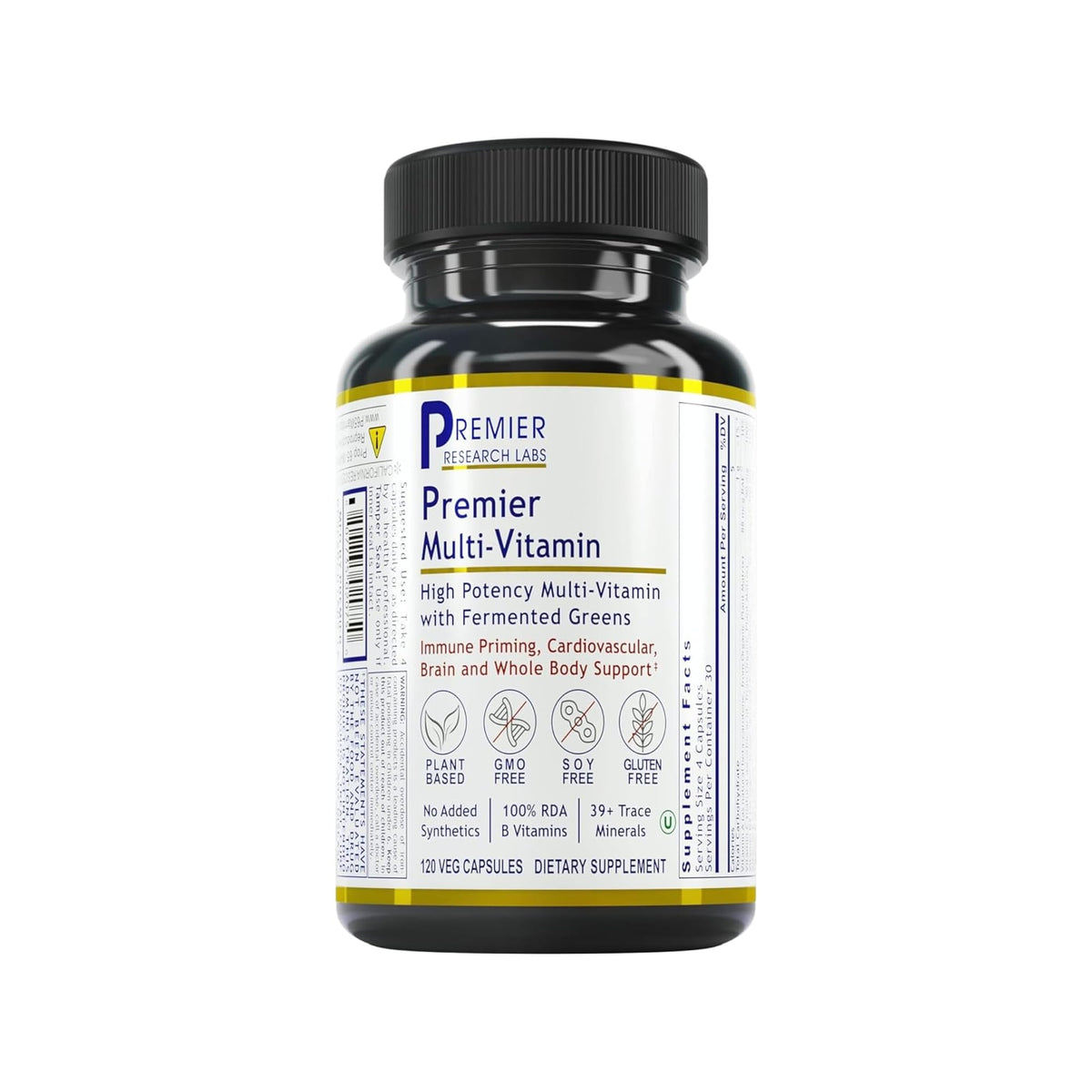 Premier Research Labs Multi-Vitamin : bouteille de 120 capsules véganes, soutien immunitaire potentiel.