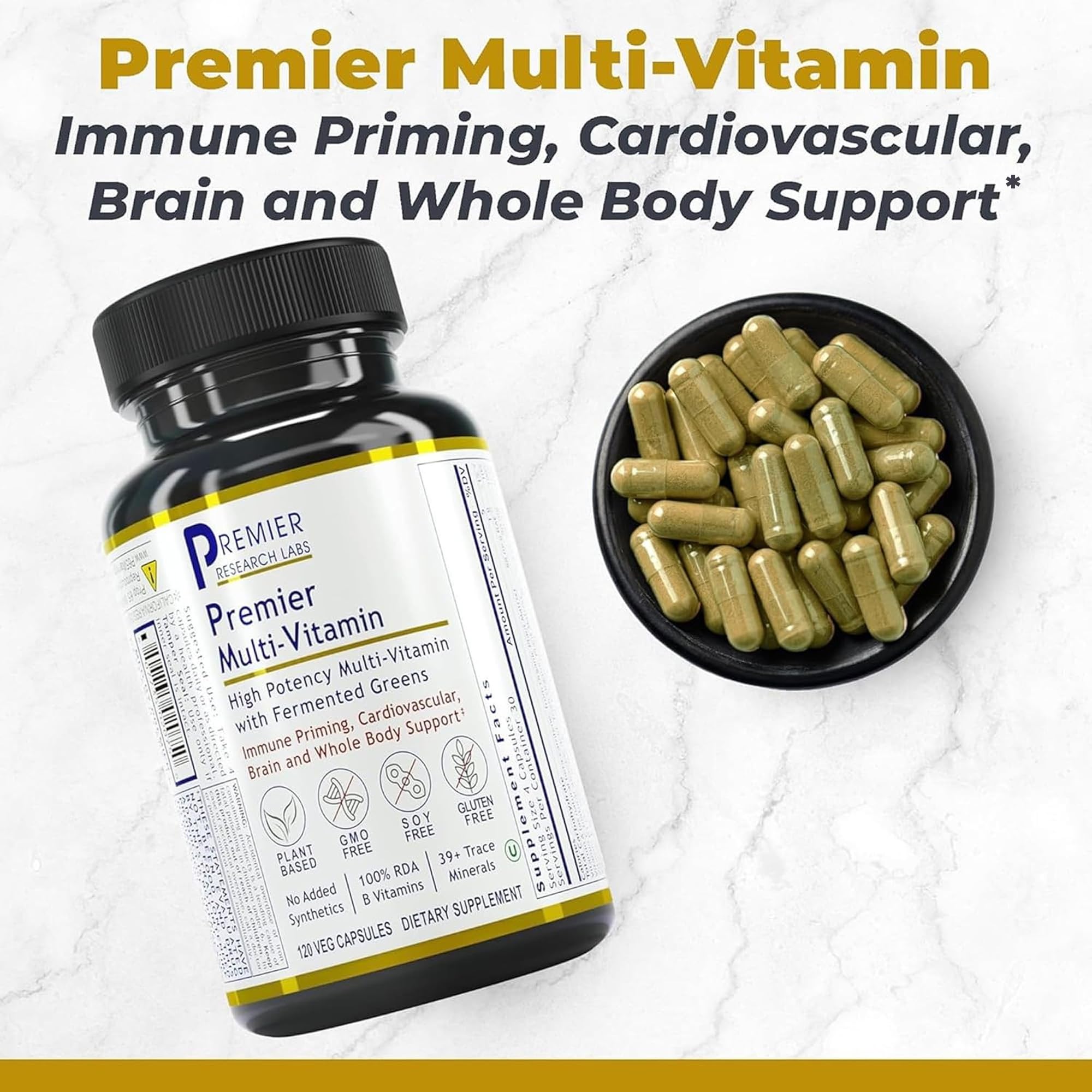 Premier Research Labs Multi-Vitamin : capsules véganes faciles à avaler, intégration quotidienne.