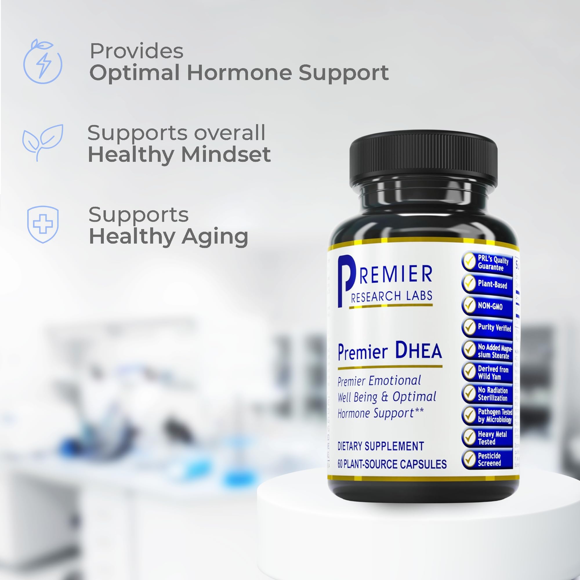 Premier DHEA : boîte de 60 capsules, parfaite pour une routine quotidienne.