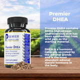Premier DHEA : capsules véganes 25 mg, formulation adaptée à l'équilibre hormonal.