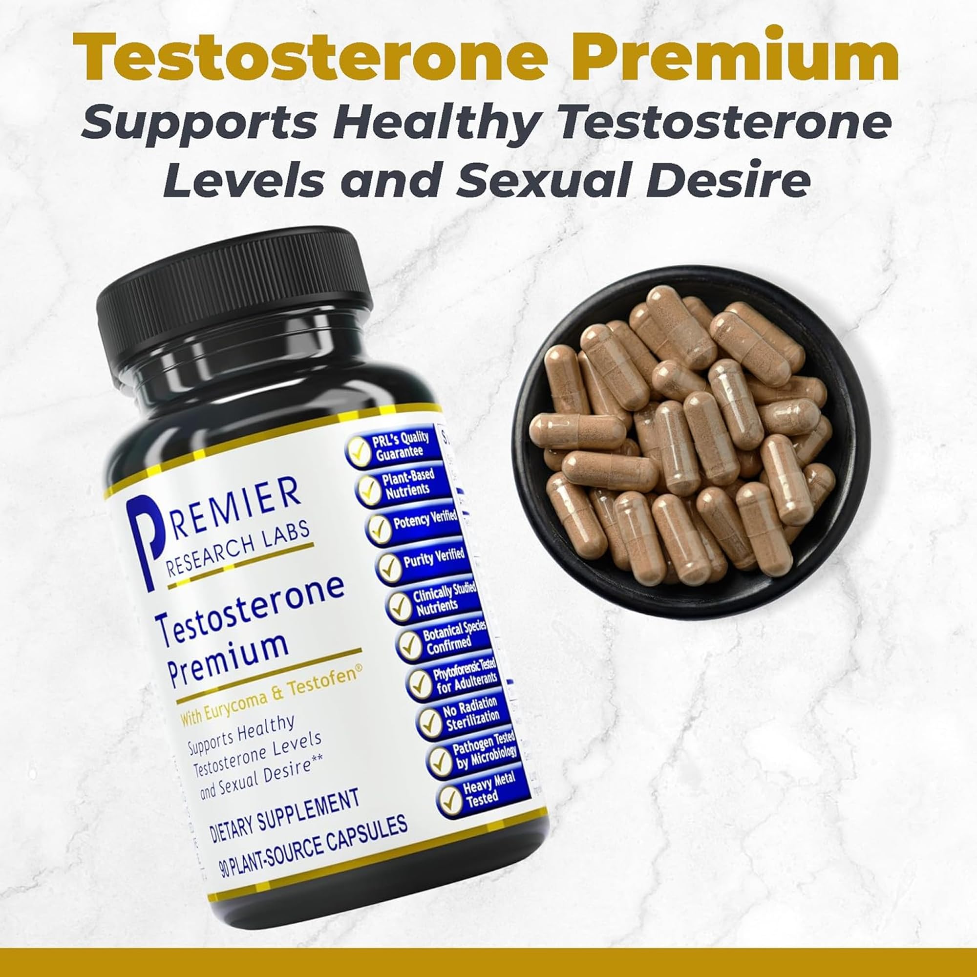 Premier Research Labs Testosterone Premium – capsules visibles, soutien à la vitalité masculine